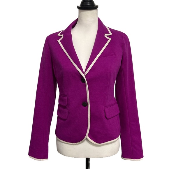 NWT! Gap “Academy Blazer” Fuchsia Ponte Knit with White Trim Jacket Size 2 - Picture 2 of 9